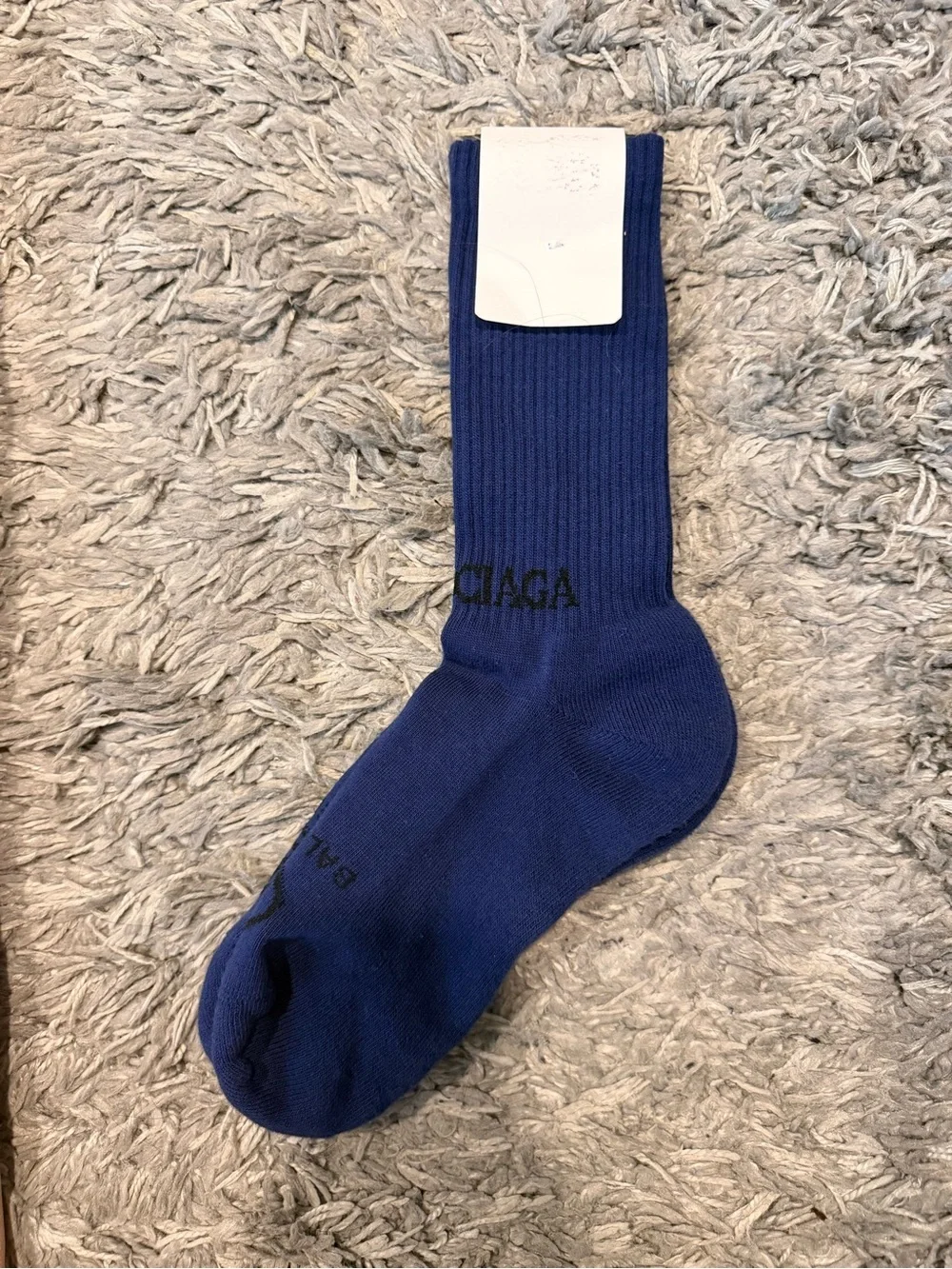 Balenciaga Men’s Crew Socks in Navy Blue with Black Logo